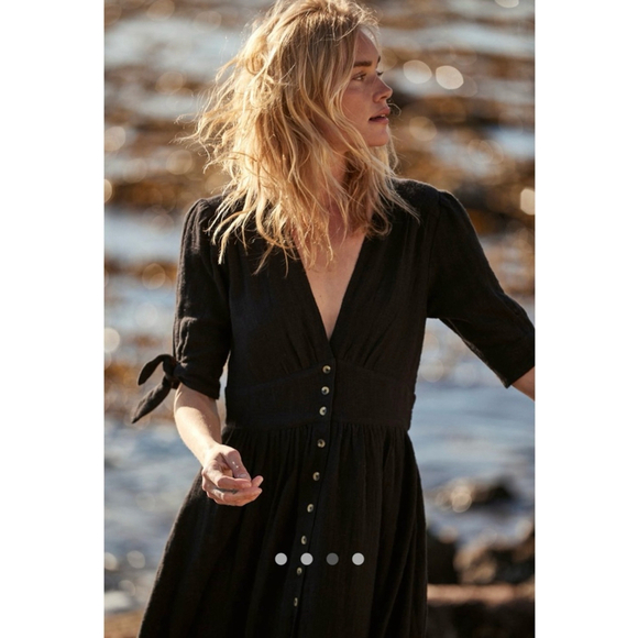 Free People Love Of My Life Black Midi Button Down Dress Size XS Cotton $108 - Picture 4 of 9